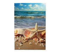 1000 Piece Jigsaw Puzzle for Adults Challenging Puzzles for Game Nights Seashells on The Sandy Beach Wooden Puzzles Personalized Custom Wood Picture Puzzle for Family Finished Size 19.7"x29.5"