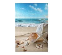 1000 Piece Jigsaw Puzzle for Adults Challenging Puzzles for Game Nights Seashells Sand Wooden Puzzles Personalized Custom Wood Picture Puzzle for Family Finished Size 19.7"x29.5"