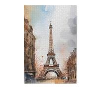 1000 Piece Jigsaw Puzzle for Adults Challenging Puzzles for Game Nights Watercolor Paris Wooden Puzzles Personalized Custom Wood Picture Puzzle for Family Finished Size 19.7"x29.5"