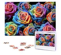1000 Piece Jigsaw Puzzle for Adults Challenging Puzzles Multicolor Roses on Black Background Photo Puzzle Gifts for Family Home Wall Decor Personalized Wooden Puzzles 75 x 50 CM