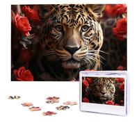 1000 Piece Jigsaw Puzzle for Adults Challenging Puzzles Red rose and tiger Photo Puzzle Gifts for Family Home Wall Decor Personalized Wooden Puzzles 75 x 50 CM