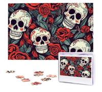 1000 Piece Jigsaw Puzzle for Adults Challenging Puzzles Sugar skulls and red roses Photo Puzzle Gifts for Family Home Wall Decor Personalized Wooden Puzzles 75 x 50 CM