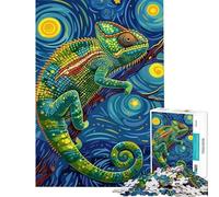 1000 Piece Jigsaw Puzzle for Adults Chameleon in Starry Night Style Adult Jigsaw Puzzle Hands-on Game Pattern Assembly Birthday And Unique Gifts (Size 50x75cm)