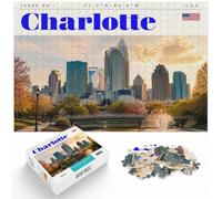 1000 Piece Jigsaw Puzzle for Adults, Charlotte North Carolina Travel Art | For a puzzle gift at Christmas, this adult jigsaw puzzle with 1000 pieces fits relaxed evenings through December.