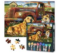 1000 Piece Jigsaw Puzzle for Adults Charming Farm Scene Puzzle Classic Red Truck and Dog Nostalgic Country Life Jigsaw Puzzles Heartwarming Puzzles Fun to Assemble 50.5x70.5cm