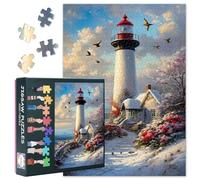 1000 Piece Jigsaw Puzzle for Adults Charming Lighthouse with Red Poppies Under Clear Blue Sky Jigsaw Puzzles Floral Coastal Paper Puzzles 50.5x70.5cm