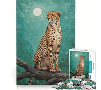 1000 Piece Jigsaw Puzzle for Adults Cheetah on Branch Under Moonlight Painting, Anti-Stress Toys, Difficult Challenge, Deal As Gifts for The Whole Family 38x26cm
