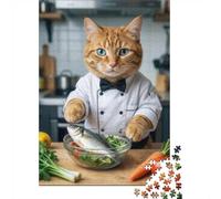 1000 Piece Jigsaw Puzzle for Adults, Chef Cat Preparing Fish Dish