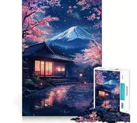 1000 Piece Jigsaw Puzzle for Adults Cherry Blossom Night at Mount Fuji Sharp Cut Craft Problem Solve Fun Idle Time Game Xmas Art Display (38x26cm)