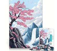 1000 Piece Jigsaw Puzzle for Adults Cherry Blossom Waterfall Sharp Cut Craft Problem Solve Fun Idle Time Game Xmas Art Display (50x75cm)