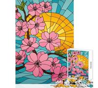 1000 Piece Jigsaw Puzzle for Adults Cherry Blossoms Stained Glass Style Art Fun Interactive Family Experience Wonderful Holiday Giftsing Choice (38x26cm)