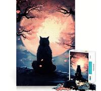 1000 Piece Jigsaw Puzzle for Adults Cherry Cat Full Moon Sharp Cut Craft Problem Solve Fun Idle Time Game Xmas Art Display (50x75cm)