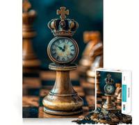 1000 Piece Jigsaw Puzzle for Adults Chess Piece Clock with Crown Sharp Cut Craft Problem Solve Fun Idle Time Game Xmas Art Display (38x52cm)