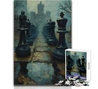 1000 Piece Jigsaw Puzzle for Adults Chess Pieces in Foggy Landscape Educational Family Game Presents for Women Secret Santa Gifts Size 50x75cm