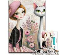 1000 Piece Jigsaw Puzzle for Adults Chic Parisian Cat Lady Presents for Women Impossible Game for Age 14+ Game 50x75cm