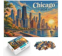 1000 Piece Jigsaw Puzzle for Adults, Chicago Cityscape Illustration | For shared family time: Adult jigsaw puzzle with 1000 pieces gives adult puzzlers a calm activity to return to.
