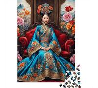 1000 Piece Jigsaw Puzzle for Adults, Chinese Empress Blue Dress Flowers