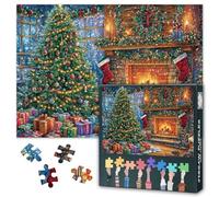 1000 Piece Jigsaw Puzzle for Adults Christmas Fireplace with Decorated Tree Warm Holiday Scene Cozy Living Room Jigsaw Puzzles Unique Brain Teaser Puzzles for Family Christmas Activity 50.5x70.5cm
