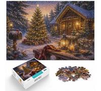 1000 Piece Jigsaw Puzzle for Adults, Christmas Tree and Cabin Watercolor | For shared family time, this adult jigsaw puzzle with 1000 pieces works well for longer puzzle sessions.