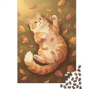 1000 Piece Jigsaw Puzzle for Adults, Chubby Orange Cat Playing in Autumn Leaves, 38x26cm/1000pcs, Winter Indoor Activity, Quiet Evening Leisure And Cosy Evenings