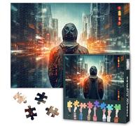 1000 Piece Jigsaw Puzzle for Adults City of Data Abstract Art Anonymous Hacker Cyber Security Painting Challenging Large Puzzle for Home Office Wall Decor 27.5x19.7 Inch