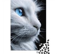 1000 Piece Jigsaw Puzzle for Adults, Close-up of a White Cat With Blue Eyes