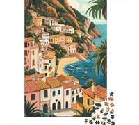 1000 Piece Jigsaw Puzzle for Adults Coastal Mediterranean Village Scene Puzzles for Adults Relaxing Games Pattern Assembly for Is Ideal As A Gift 52x38cm/1000pcs