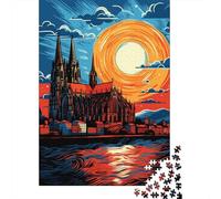 1000-Piece Jigsaw Puzzle for Adults, Cologne Cathedral Sunset-7, 52x38cm/1000pcs; A Calm After-work Activity; Low-dust White Cardboard Pieces