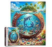 1000 Piece Jigsaw Puzzle for Adults Colorful Dolphin Ocean World Puzzle Tropical Island Scene Underwater Sea Life Artwork Landscape Relaxing Puzzles Challenging Fun Activity Game Gift Home Decor
