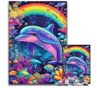 1000 Piece Jigsaw Puzzle for Adults Colorful Magic Dolphin Wooden Puzzles Colorful Home Decor & Interactive Family Game, 50X75CM
