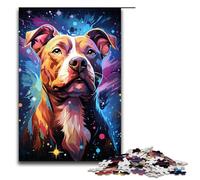 1000 Piece Jigsaw Puzzle for Adults Colorful Psychedelic of A Beautiful Pitbull Dog Jigsaw for Educational Game Challenge Toy Artwork Gift 1000 PCS(75x50cm)
