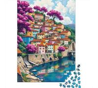 1000 Piece Jigsaw Puzzle for Adults Colorful Village by The River -1 Puzzles for Adults Relaxing Games Pattern Assembly for Is Ideal As A Gift 70x50cm/1000pcs