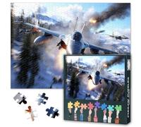 1000 Piece Jigsaw Puzzle for Adults Combat Fighter Jet Action with Explosions over Snowy Landscape Jigsaw Puzzles Winter Warfare Puzzles Decompressing Challenging 50.5x70.5cm