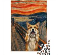 1000-Piece Jigsaw Puzzle for Adults, Corgi Screaming in Edvard Munch Style, 52x38cm/1000pcs, Idea, Screen-Free Activity And Holiday Downtime