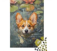 1000-Piece Jigsaw Puzzle for Adults, Corgi Swimming in Pond, 52x38cm/1000pcs, Shared Puzzle Activity, Quiet Home Time And Couples And Families