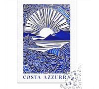 1000-Piece Jigsaw Puzzle for Adults, Costa Azzurra Indigo Print, 52x38cm/1000pcs, Puzzle Lover Present, Relaxing Indoor Activity And Quiet Weekends