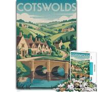 1000 Piece Jigsaw Puzzle for Adults, Cotswolds Landscape Illustration