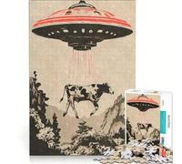 1000 Piece Jigsaw Puzzle for Adults Cow Abducted by Aliens, Educational Games, Analysis And Logic, Unique Challenge Game 38x52cm
