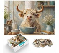 1000 Piece Jigsaw Puzzle for Adults, Cow with Toilet Paper Hat Painting | For puzzle lovers in winter, this adult jigsaw puzzle with 1000 pieces works well for shared time during the holidays.