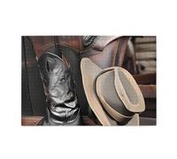1000 Piece Jigsaw Puzzle for Adults,Cowboy Black Hat Western Boots, Puzzles with Letters on Back, Challenging Puzzle for Game Night Home Décor, 19.7 x 29.5