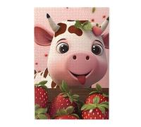 1000 Piece Jigsaw Puzzle for Adults,Cows and Strawberries, Puzzles with Letters on Back, Challenging Puzzle for Game Night Home Décor, 19.7 x 29.5