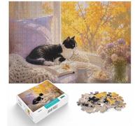 1000 Piece Jigsaw Puzzle for Adults, Cozy Autumn Cat by the Window | For classic jigsaw enjoyment, this adult jigsaw puzzle with 1000 pieces turns free time into a focused activity.