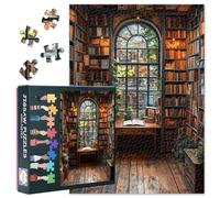 1000 Piece Jigsaw Puzzle for Adults -Cozy Book-Filled Room, Arched Window,50x70cm Intricate Details Mindful Evening Activity, Artwork Puzzles