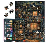 1000 Piece Jigsaw Puzzle for Adults Cozy Bookstore at Night Puzzle Book and Cat Jigsaw Puzzles Quiet Reading Durable Puzzles Decompressing Challenging Game Fro Family Entertainment 50.5x70.5cm