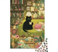 1000-Piece Jigsaw Puzzle for Adults, Cozy Cat Reading Nook, 52x38cm/1000pcs; A Calm After-work Activity; Low-dust White Cardboard Pieces