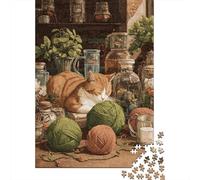 1000-Piece Jigsaw Puzzle for Adults, Cozy Cat Yarn Haven, 52x38cm/1000pcs, Relaxing Winter Hobby, Quiet Evening Leisure And Cosy Evenings