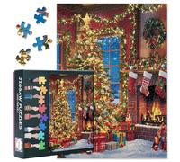 1000 Piece Jigsaw Puzzle for Adults Cozy Christmas Tree by Fireplace Holiday Home Interior Scene Jigsaw Puzzles Warm Winter Cabin Paper Puzzles Challenging but Fun 50.5x70.5cm