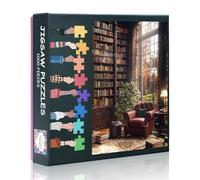 1000 Piece Jigsaw Puzzle for Adults,Cozy Reading Nook with Leather Armchair and Large Bookcase Puzzle Impossible Hard Difficult Challenging Puzzles for Bibliophilia Gift 50x70cm