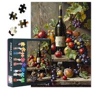 1000 Piece Jigsaw Puzzle for Adults - Cozy Still Life of Fruits and Wine Bottle on Wooden Table, Premium Adult Puzzles 1000 Pieces, 27.5x19.7 Inches