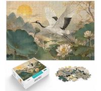 1000 Piece Jigsaw Puzzle for Adults, Crane flying over lotus pond | For a calm home hobby, this 1000-piece jigsaw puzzle for adults offers 1000 pieces for a longer challenge.